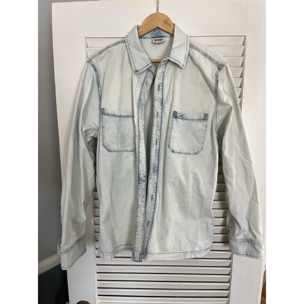 Guess Originals Acid wash Denim Shirt - Designed W/o Top Buttons - Mens - Medium